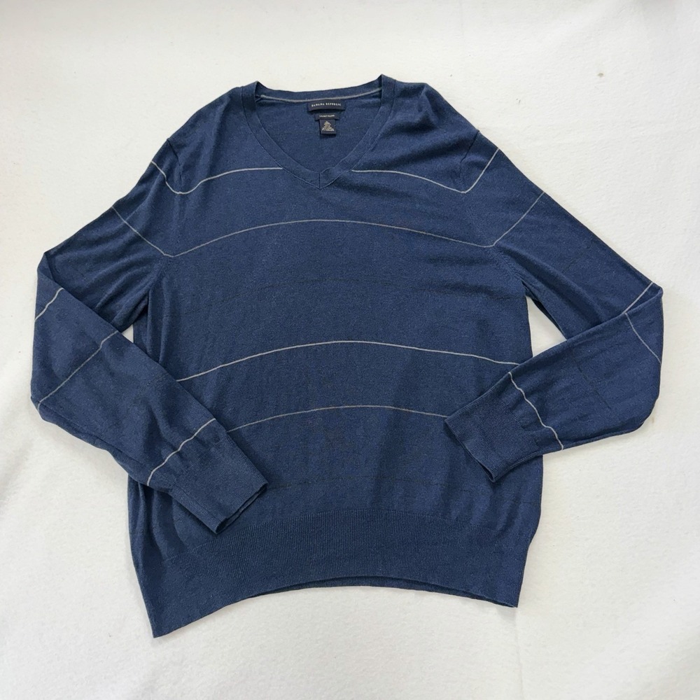Banana Republic Sweater Mens Blue Stripe Luxury Blend Silk Cashmere Cotton -XL
